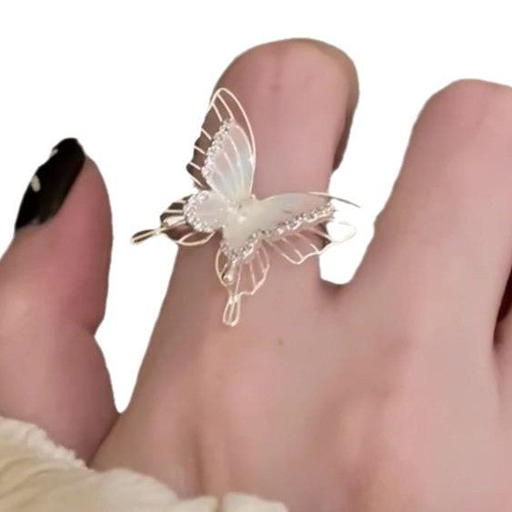 Wholesale Pink gradient double-layer hand-decorated hollow butterfly ring